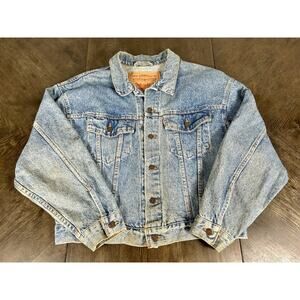 Vintage 90s Levis Blue Denim Trucker Jacket Distressed Men's Size M USA Made